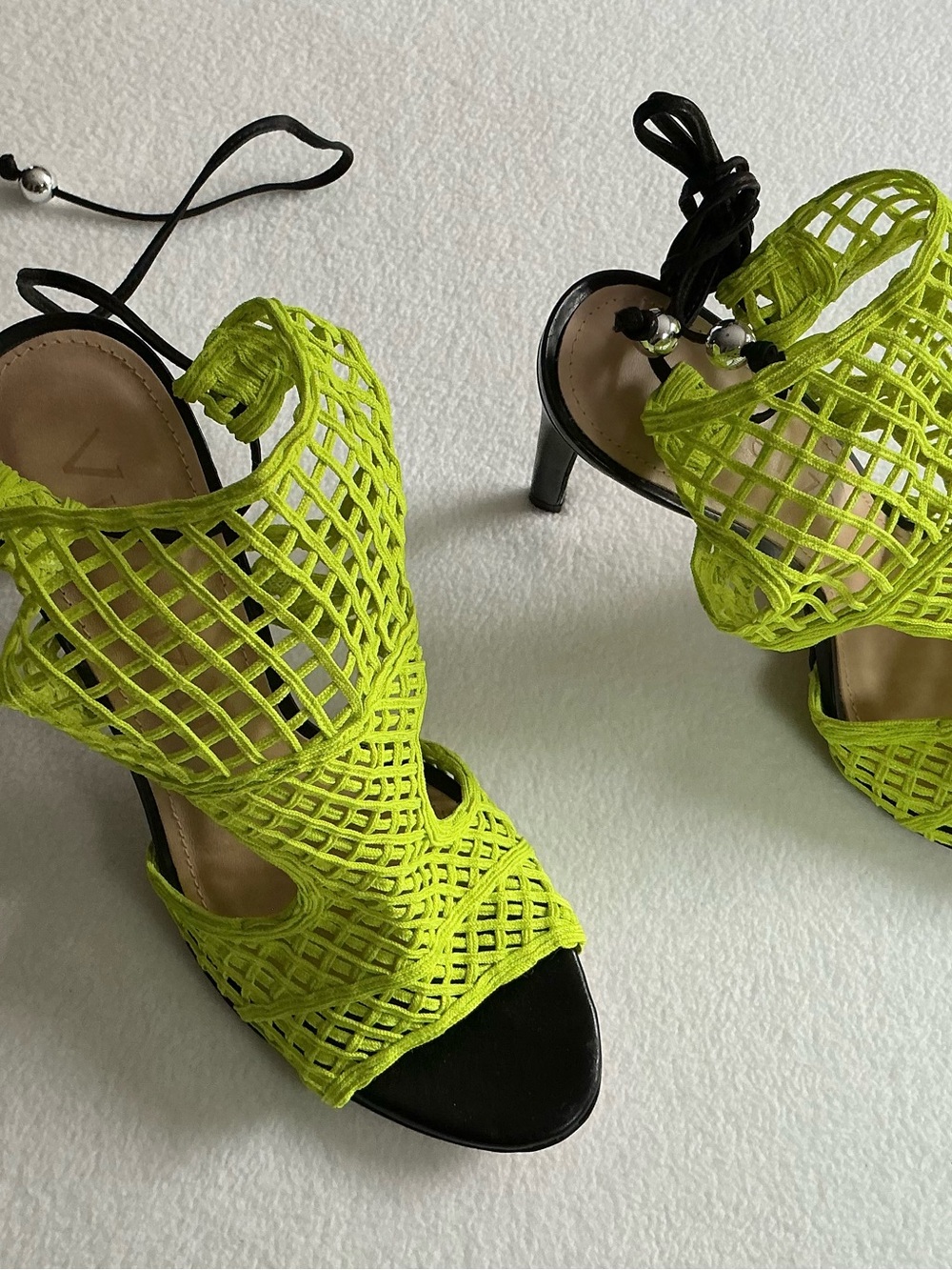 Vicenza Neon Lime Green Caged Mesh Lace Up Stiletto Heel Sandals Sz 7 - Picture 3 of 9